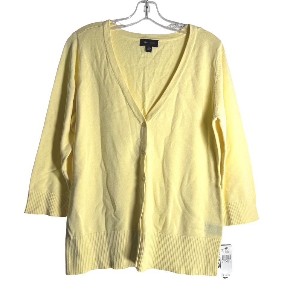 AB Studio Womens Butter Yellow Cotton V-Neck Button Front Cardigan XL